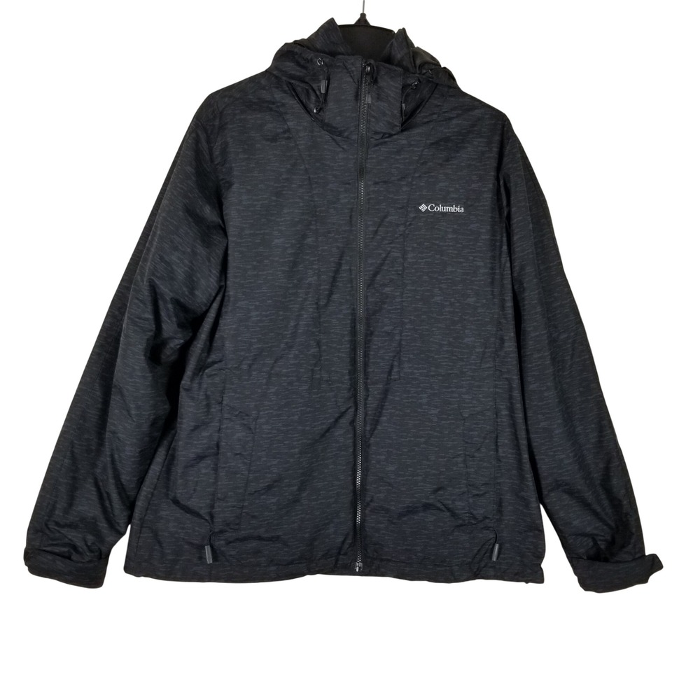 Columbia Interchange Jacket Mens XL Black Gray Textured 3-in-1 Hooded Fleece